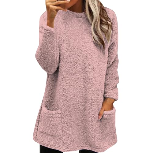 Sweatshirts Für Damen T-Shirts Einfarbig Langarm Pullover Ohne Kapuze Oversize Sweatshirt Mit Taschen Casual Fleecepulli Oberteil von FeiBeauty