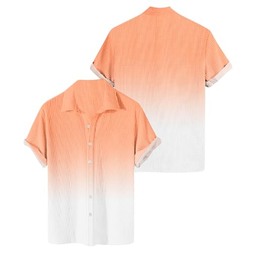 Trachtenhemd Herren Kurzarmhemd Hawaii Kostüm Gradient Bedruckt Freizeithemd Button Down Umlegekragen Outdoor Beach Urlaub Leinenhemd Sommer von FeiBeauty