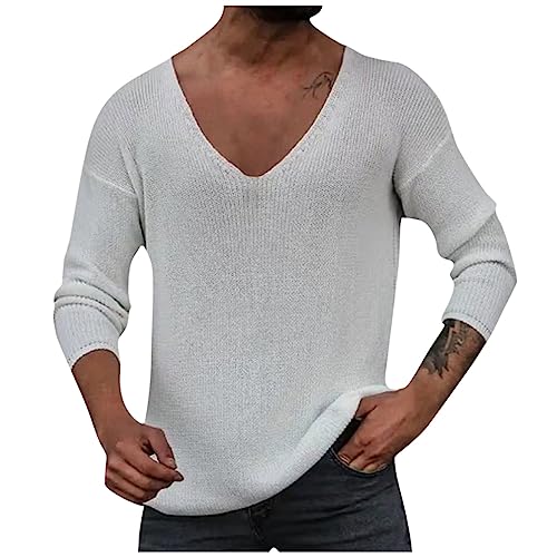 Winter Pullover Männer White Crop Top Training Shirt Herren Longsleeve Sport Ärmellos Häkelpulli Oberhemden Kurzarm Freizeithemd von FeiBeauty