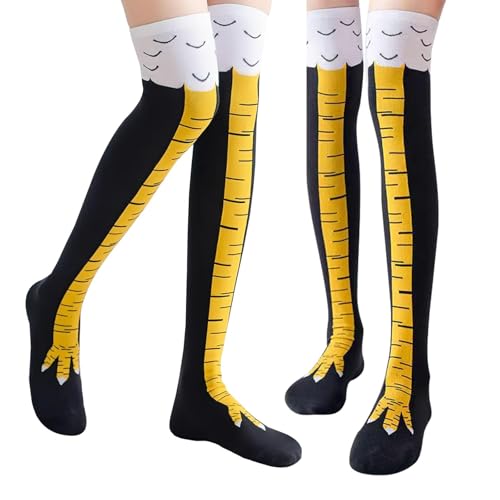 2Paar Hühner Socken, Lustige Hühnerbein Socken für Erwachsene Personalisierte Komische Overknee-Strümpfe mit Vogelpfote Design Witzige Geschenke für Damen & Herren, Hühnersocken-Kostüm zum Lachen von FeiOne
