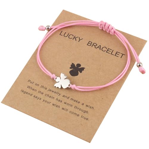 Schutzengel Armband Mädchen Mit Verstellbarem Geflochtenem Seil - Taufgeschenke Für Mädchen, Kommunion Geschenke Für Mädchen, Schutzengel Geschenk Für Mädchen, Aus Rosa Stoff Mit Metall Anhänger von FeiOne