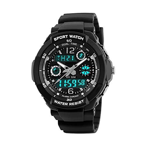 FeiWen Damen Digitale Sport Outdoor Militär Uhren Analog Quarz LED Doppelte Zeit Plastik Uhren mit Kautschuk Band 50M Wasserdicht Multifunktional Armbanduhren von FeiWen