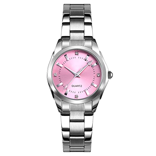 FeiWen Damen Fashion Analog Quarz Edelstahl Uhren Einfacher Stil Armbanduhren (Rosa) von FeiWen