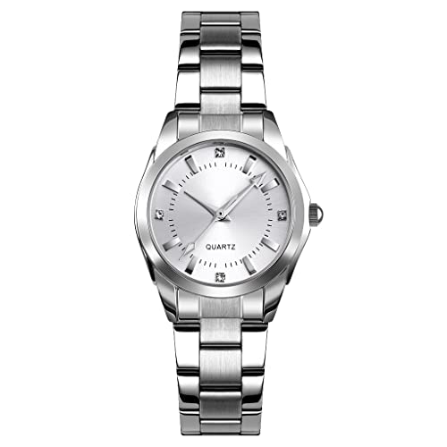 FeiWen Damen Fashion Analog Quarz Edelstahl Uhren Einfacher Stil Armbanduhren (Silbrig) von FeiWen