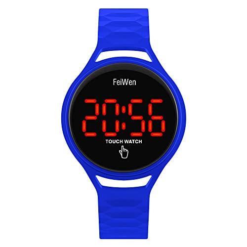 FeiWen Damen Fashion Einfach Touch-Steuerung LED Digital Uhren Gummi Sport Armbanduhr (Blau) von FeiWen