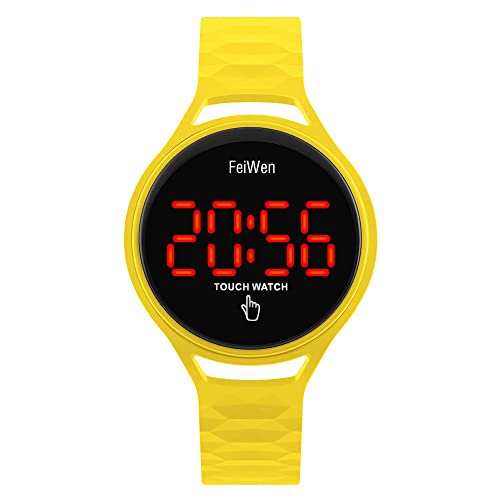 FeiWen Damen Fashion Einfach Touch-Steuerung LED Digital Uhren Gummi Sport Armbanduhr (Gelb) von FeiWen