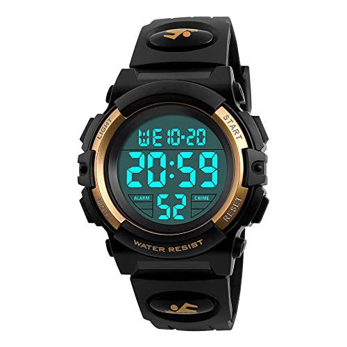 FeiWen Damen Multifunktiona Plastik Uhren 50M Wasserdicht Outdoor Sprot Digital Militär Armbanduhren mit Kautschuk Band LED Beleuchtung Alarm, Gelb von FeiWen