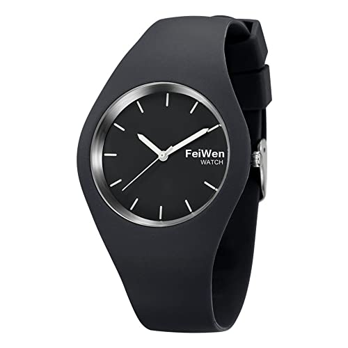 FeiWen Damen und Mädchen Fashion Casual Analog Quartz Uhren 12 Farben Kautschuk Wählscheiben mit Band Minimalismus Dress Armbanduhren, Grau von FeiWen