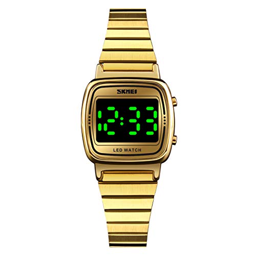 FeiWen Damen und Mädchen LED Licht Digital Elektronik Datum Edelstahl Fashion Berühren Uhren (Gold) von FeiWen