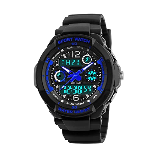 FeiWen Damenuhr Outdoor Multifunktional 50M Wasserdicht Digitale Sport Militär Analog Quarz Elektronik Plastik Uhren mit Kautschuk Band Armbanduhren LCD Licht Doppelte Zeit für Damen von FeiWen