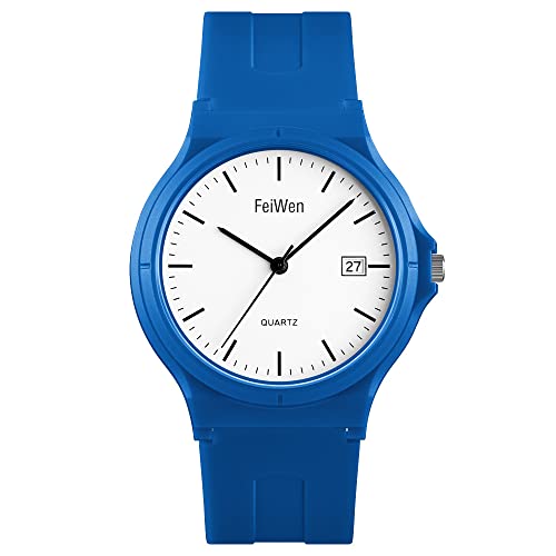 FeiWen Damenuhr Wasserdicht Analog Quartz Fashion Casual Uhren Minimalismus Junge Mädchen Armbanduhr Plastik Lünetten mit Kautschuk Band (Hellblau) von FeiWen