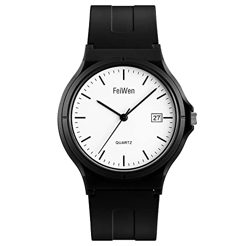 FeiWen Damenuhr Wasserdicht Analog Quartz Fashion Casual Uhren Minimalismus Junge Mädchen Armbanduhr Plastik Lünetten mit Kautschuk Band (schwarz und weiß) von FeiWen