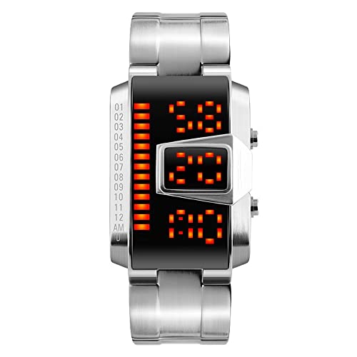 FeiWen Edelstahl Uhren Fashion Casual 50M Wasserdicht Outdoor Sportuhr Elektronik LED Licht Digitaluhr Herren Damen Armbanduhr (Silber) von FeiWen