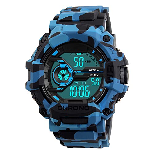 FeiWen Einfach Outdoor Herrenuhr Multifunktional Digitaluhr LED Militär Sportuhr Blau Plastik Uhren mit Kautschuk Band 50M Wasserdicht Jugend ArmbanduhrenTarnung FeiWen Einfach Outdoor Herrenuhr Multifunktional Digitaluhr LED Militär Sportuhr Blau Plastik Uhren mit Kautschuk Band 50M Wasserdicht Jugend ArmbanduhrenTarnung von FeiWen