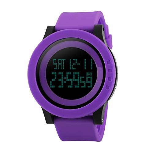 FeiWen Fashion Damen Violett Digital Uhren 50M Wasserdicht Plastik Wählscheiben mit Kautschuk Band Multifunktional Outdoor Sport Armbanduhren von FeiWen