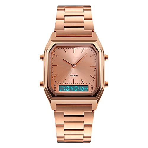 FeiWen Fashion Elegant Analog Quarz Gold Edelstahl Armbanduhren Damenuhr Herrenuhr Analog Quarz LED Digitale Doppel Zeit Outdoor Multifunktional Luxuriös Uhren von FeiWen