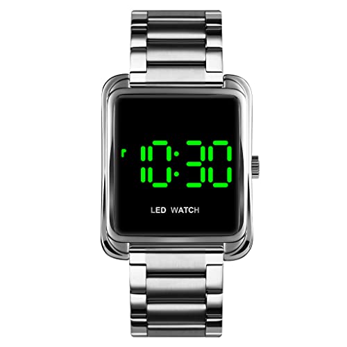 FeiWen Fashion Herrenuhr Digitaluhr LED Elektronik Datum Licht Uhren Edelstahl Armbanduhr (Silber) von FeiWen