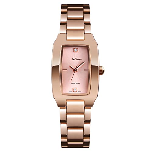 FeiWen Fashion Luxus Damen und Mädchen Analog Quarz Edelstahl Uhren Elegant Casual Einfach Armbanduhren (Rose) von FeiWen