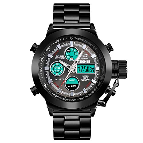 FeiWen Herren Digital Sport Uhren Analog Quarz LED Digital Doppelte Zeit Elektronik Multifunktional Armbanduhren Alarm Stoppuhr Datum (Schwarz) von FeiWen
