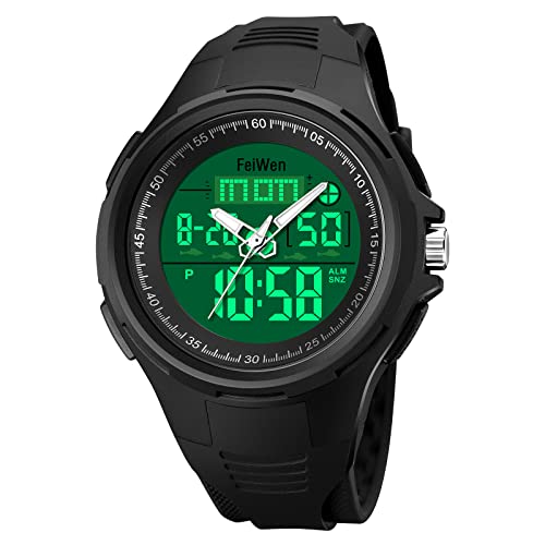 FeiWen Herren Digitaluhr Outdoor Militär Sprot Uhren Analog Quarz LED DREI Zeit Wasserdicht Alarm Stoppuhr Countdown Armbanduhren mit Kautschuk Band von FeiWen