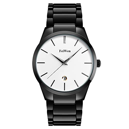 FeiWen Herren Edelstahl Uhren Casual Fashion Luxus Analog Quarz Armbanduhren Datum Business Stil (Weiß) von FeiWen