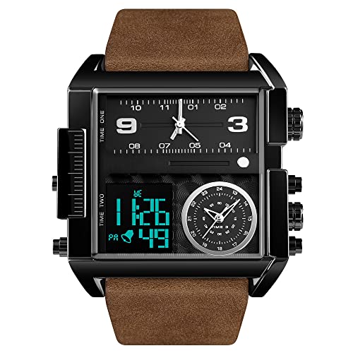 FeiWen Herren Fashion Luxus Edelstahl Uhren LED Elektronik Analog Quarz Doppel Zeit Outdoor Sportuhr Multifunktional Digital Armbanduhr Alarm Stoppuhr (Schwarz 3) von FeiWen