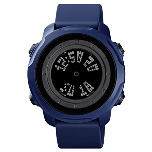 FeiWen Herren Fashion Outdoor Sport LED Digital Plastik Uhren mit Kautschuk Band Wasserdicht Multifunktional Doppelte Zeit Alarm Armbanduhren (Blau Schwarz) von FeiWen
