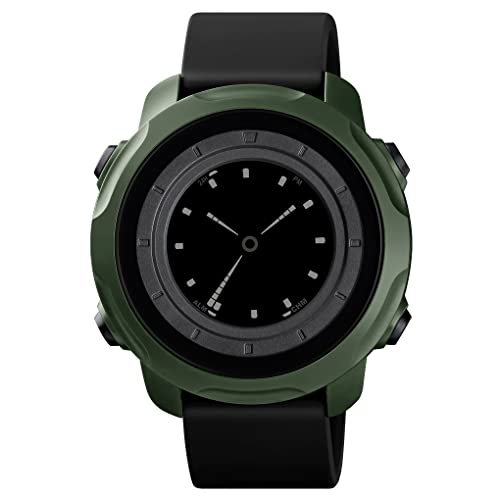 FeiWen Herren Fashion Outdoor Sport LED Digital Plastik Uhren mit Kautschuk Band Wasserdicht Multifunktional Doppelte Zeit Alarm Armbanduhren (Grün Schwarz) von FeiWen