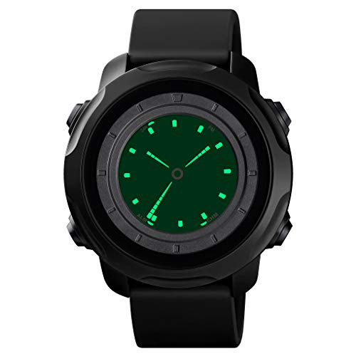 FeiWen Herren Fashion Outdoor Sport LED Digital Plastik Uhren mit Kautschuk Band Wasserdicht Multifunktional Doppelte Zeit Alarm Armbanduhren (Schwarz) von FeiWen
