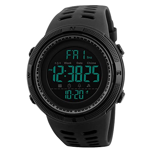 FeiWen Herren Fashion Sport Digital Uhren Plastik Wählscheiben mit Kautschuk Band LED Digital Doppelte Zeit 50M Wasserdicht Outdoor Militär Multifunktional Armbanduhren, Schwarz von FeiWen