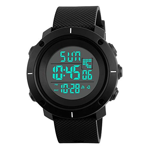 FeiWen Herren Groß Wählscheiben LED Digital Uhren Multifunktional Outdoor Militär Sport Armbanduhren 50M Wasserdicht Plastik mit Kautschuk Band Doppelte Zeit Countdown, Schwarz FeiWen Herren Groß Wählscheiben LED Digital Uhren Multifunktional Outdoor Militär Sport Armbanduhren 50M Wasserdicht Plastik mit Kautschuk Band Doppelte Zeit Countdown, Schwarz von FeiWen