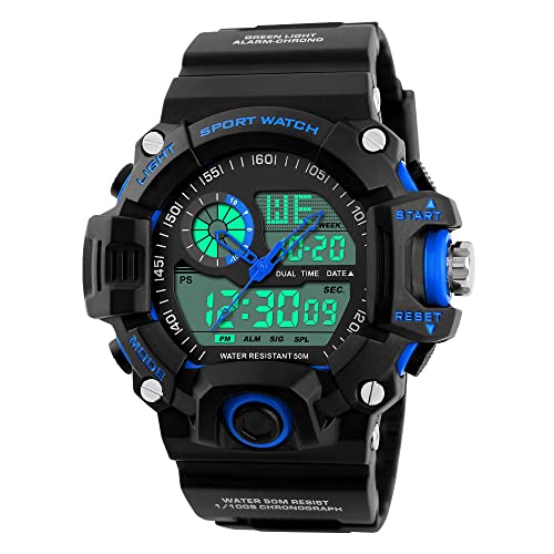 FeiWen Herren Multifunktional 50M Wasserdicht Armbanduhren LED Analog Quarz Doppelte Zeit Outdoor Militär Sport Digital Plastik Uhren mit Kautschuk Band Alarm Stoppuhr von FeiWen