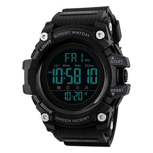 FeiWen Herren Multifunktional Wasserdicht Uhren Outdoor Sport Digital Militär LED Doppelte Zeit Armbanduhren Plastik Wählscheiben mit Kautschuk Band Alarm Countdown Stoppuhr (Schwarz) von FeiWen