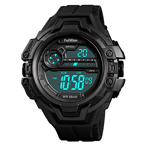 FeiWen Herren und Jugend Groß Kunststoff Digitale Uhren mit Kautschuk Band 50M Wasserdicht Multifunktional Outdoor Sportuhr Doppelte Zeit Militär LED Armbanduhren, Schwarz FeiWen Herren und Jugend Groß Kunststoff Digitale Uhren mit Kautschuk Band 50M Wasserdicht Multifunktional Outdoor Sportuhr Doppelte Zeit Militär LED Armbanduhren, Schwarz von FeiWen