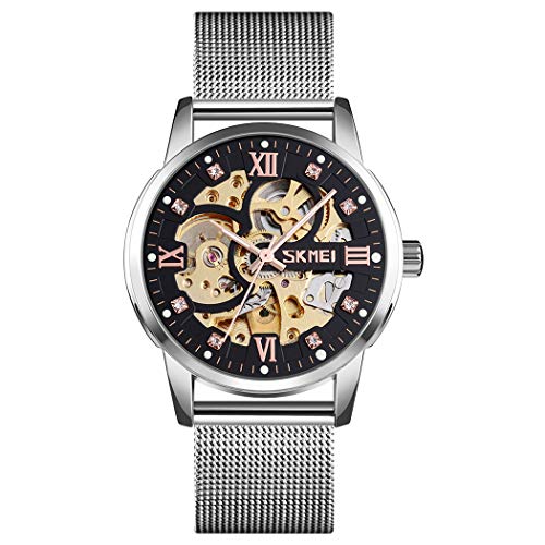 FeiWen Herrenuhr Analog Quarz Fashion Uhren Maschinen Automatikwerk Edelstahl Armbanduhr (Silber) von FeiWen