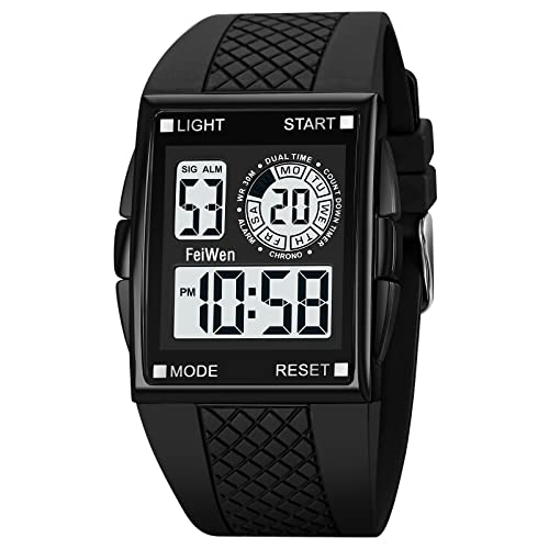 FeiWen Herrenuhr Damenuhr LED Digital Sport Uhren Stoppuhr Alarm Doppelte Zeit Outdoor Militär Armbanduhren (Schwarz und weiß) von FeiWen