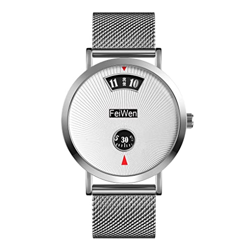 FeiWen Herrenuhr Fashion Luxus Casual Edelstahl Uhren Analog Quarz Einzigartig Armbanduhr Geschäftsstil (Silber) von FeiWen