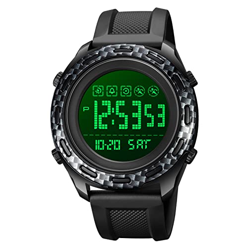 FeiWen Herrenuhr Multifunktional Digitaluhr Outdoor Militär Sport Armbanduhren LED Doppelte Zeit Plastik Wählscheiben mit Kautschuk Band Wasserdicht (Schwarz) von FeiWen