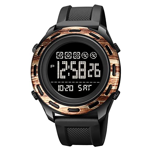 FeiWen Herrenuhr Multifunktional Digitaluhr Outdoor Militär Sport Armbanduhren LED Doppelte Zeit Plastik Wählscheiben mit Kautschuk Band Wasserdicht (Schwarz Gelb) von FeiWen