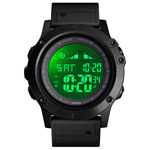 FeiWen Herrenuhr Outdoor 50M Wasserdicht Sportuhr LED Elektronik Licht Doppelte Zeit Alarm Stoppuhr Militär Digitaluhr Plastik Lünetten mit Kautschuk Band Armbanduhr (Schwarz) von FeiWen