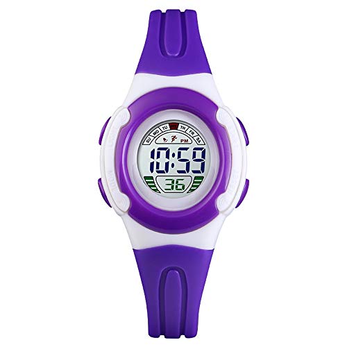 FeiWen Kinder Mehrfarbig LED Licht Outdoor Sport Digital Uhren Multifunktional Alarm Stoppuhr Datum Junge und Mädchen Plastik Armbanduhr 50M Wasserdicht (Violett) von FeiWen