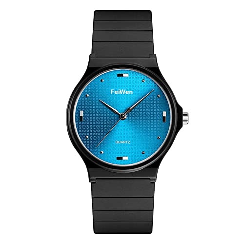 FeiWen Kinderuhr Damenuhr Einfacher Stil Fashion Casual Analog Quartz Uhren Plastik Lünetten mit Kautschuk Band Sportuhr Junge und Mädchen Armbanduhren (Blau) von FeiWen