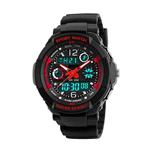 FeiWen Multifunktional Damenuhr Digitaluhr Sportuhr Militäruhr Outdoor 50M Wasserdicht Plastik Uhren mit Kautschuk Band Analog Quarz LED Doppelte Zeit Armbanduhren für Damen von FeiWen
