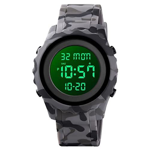 FeiWen Multifunktional Herren und Damen LED Digital Uhren Outdoor Militäruhr Wasserdicht Sportuhr Schwarz Plastik mit Kautschuk Armbanduhren Doppelte Zeit Alarm (Asche) von FeiWen