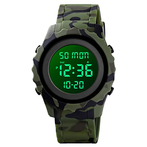 FeiWen Multifunktional Herren und Damen LED Digital Uhren Outdoor Militäruhr Wasserdicht Sportuhr Schwarz Plastik mit Kautschuk Armbanduhren Doppelte Zeit Alarm (Grün) von FeiWen