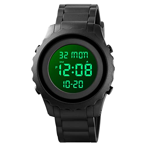 FeiWen Multifunktional Herren und Damen LED Digital Uhren Outdoor Militäruhr Wasserdicht Sportuhr Schwarz Plastik mit Kautschuk Armbanduhren Doppelte Zeit Alarm (Schwarz) von FeiWen