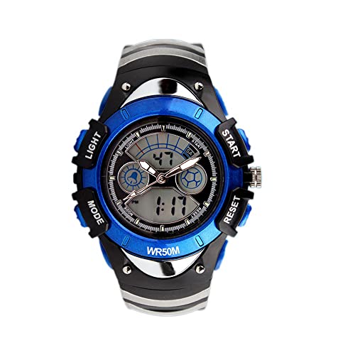FeiWen Multifunktional Mode Analog Quarz LED Digitale Doppelte Zeit Kinder Uhren Outdoor Militär Sportuhr 50M Wasserdicht Plastik mit Kautschuk Armbanduhren, Blau von FeiWen