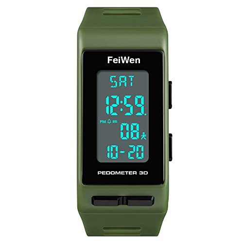 FeiWen Multifunktional Outdoor Sport Digital Uhren für Herren und Damen Schrittzähler Kalorie LED Plastik Running Armbanduhren mit Kautschuk Band Alarm Datum Unisex (Grün) von FeiWen