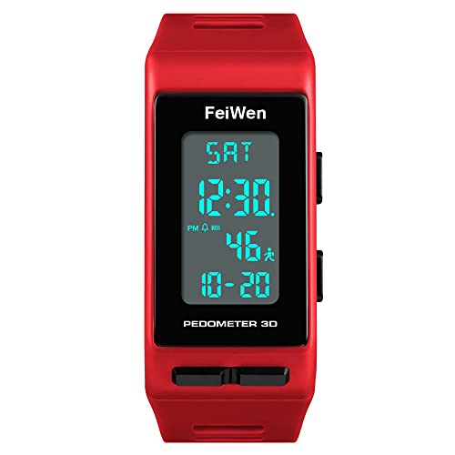 FeiWen Multifunktional Outdoor Sport Digital Uhren für Herren und Damen Schrittzähler Kalorie LED Plastik Running Armbanduhren mit Kautschuk Band Alarm Datum Unisex (Rot) von FeiWen