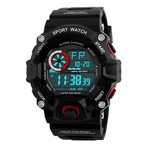 FeiWen Multifunktional Plastik Schale mit Kautschuk Herrenuhr Digital Sport Outdoor Militär 50M Wasserdicht LED Armbanduhren von FeiWen